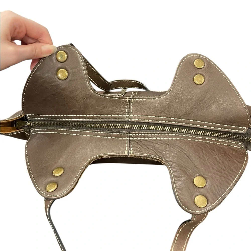 Patricia Nash‎ Brown Leather Purse Hobo Boho Metal Studs Double Handle Casual